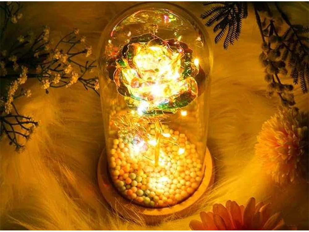 Rožė stiklo gaubte su led apšvietimu