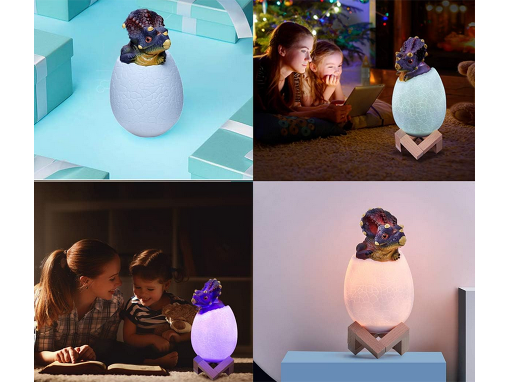 Naktinė lempa triceratops kiaušinis rgb led