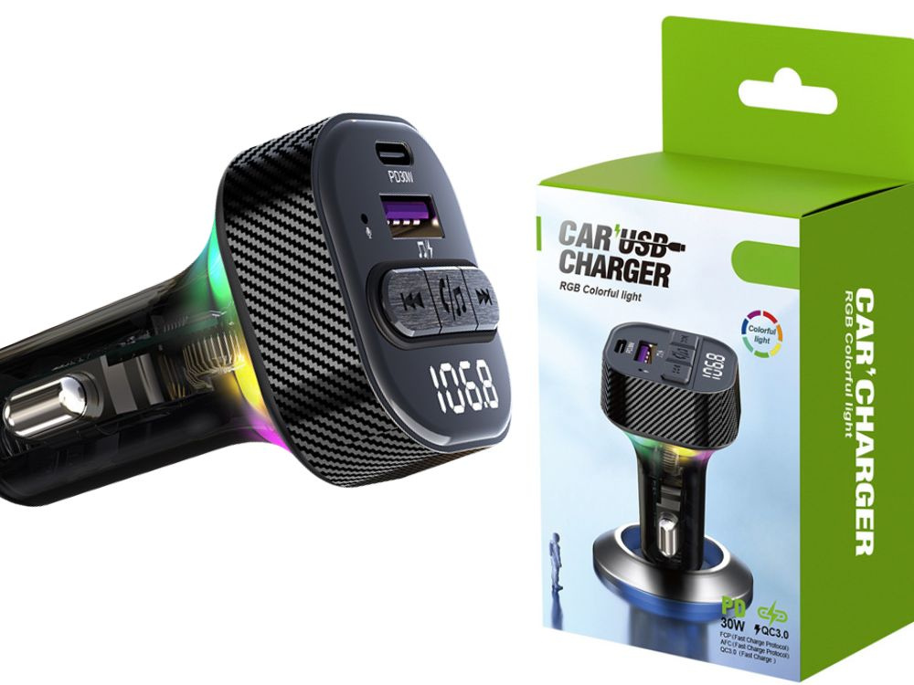 Fm automobilinis siųstuvas su usb ir bluetooth 5.3