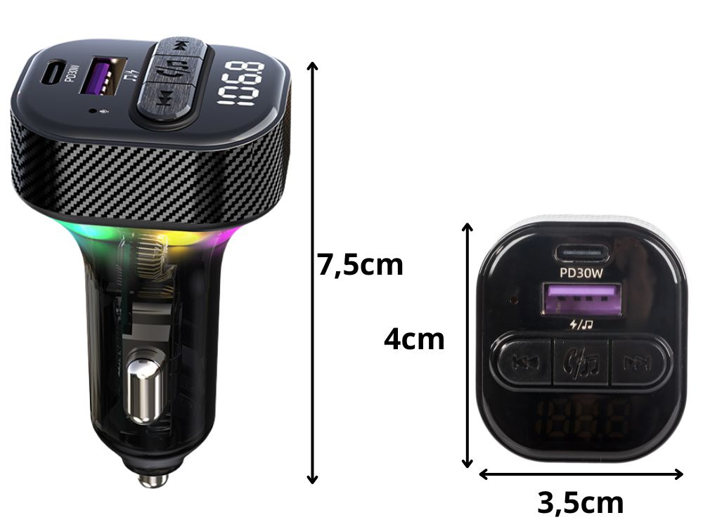 Fm automobilinis siųstuvas su usb ir bluetooth 5.3