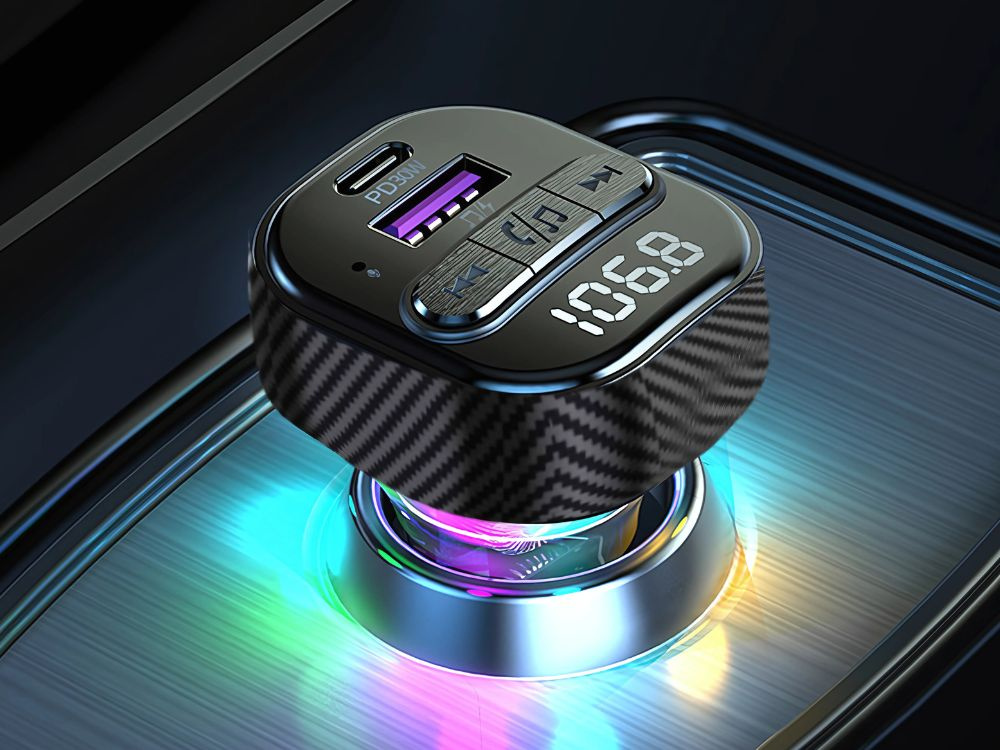 Fm automobilinis siųstuvas su usb ir bluetooth 5.3