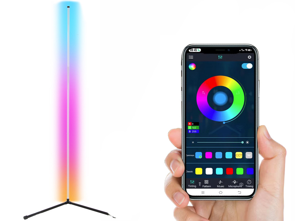 Kampinė led grindų lempa rgb su programėle 150 cm