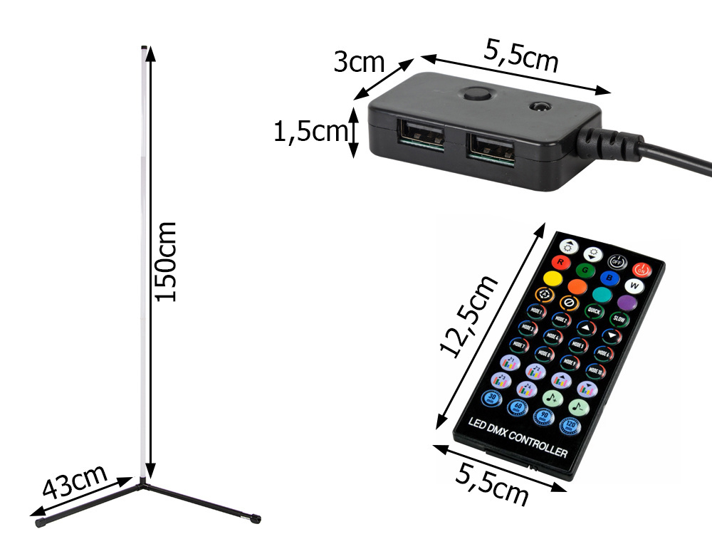 Kampinė led grindų lempa rgb su programėle 150 cm 3