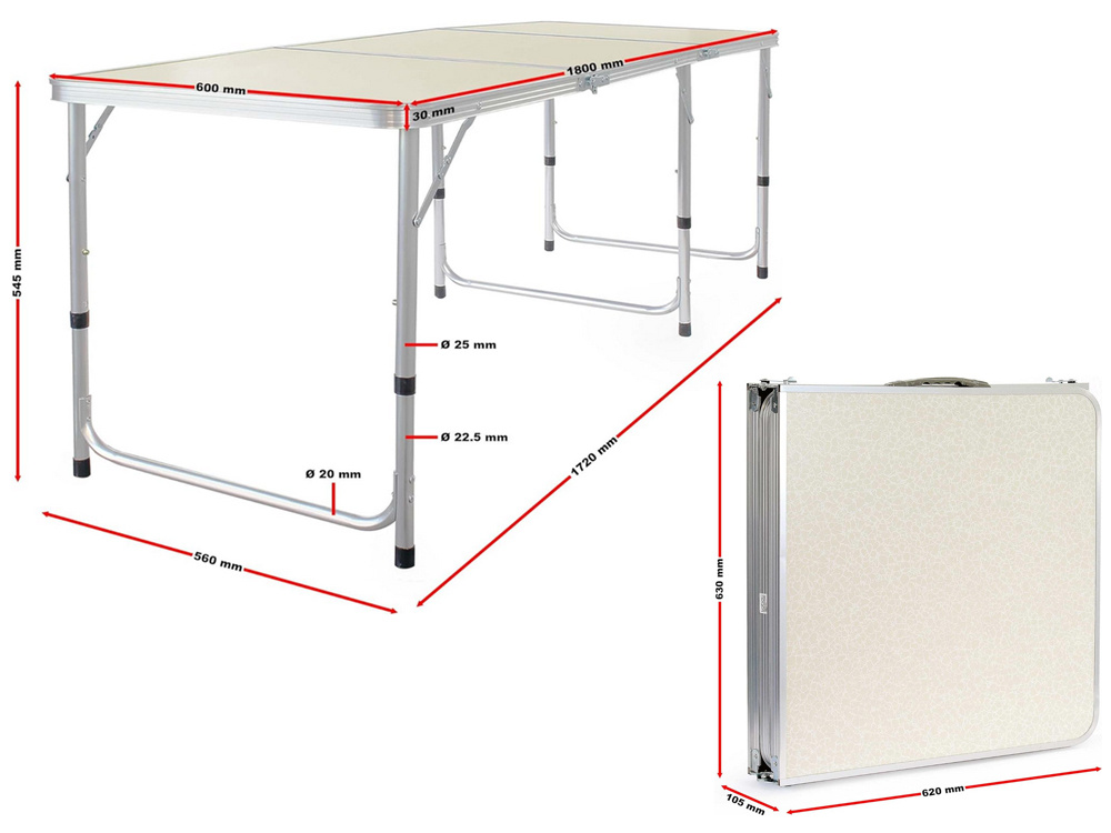 Sulankstomas turistinis stalas 180x60 cm