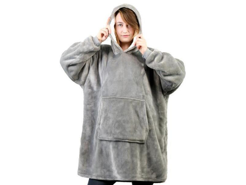 Šiltas oversize megztinis su gobtuvu, pilka 1
