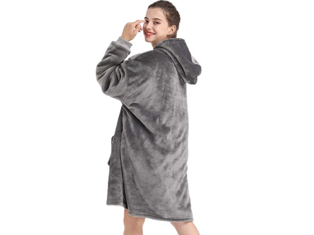 Šiltas oversize megztinis su gobtuvu, pilka