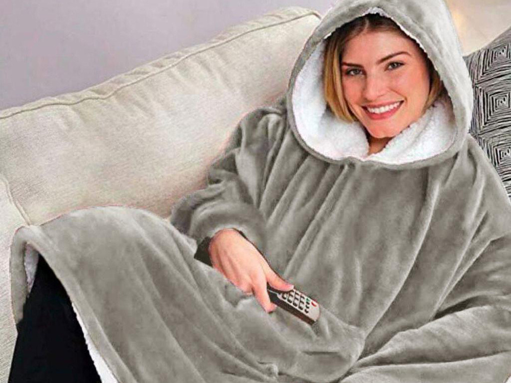 Šiltas oversize megztinis su gobtuvu, pilka