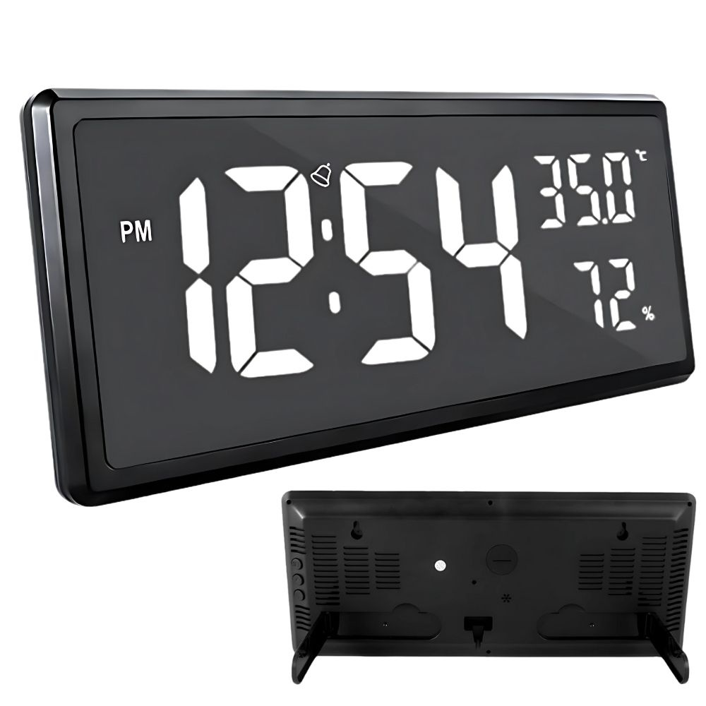 Elektroninis laikrodis-žadintuvas su led ekranu, 15x35 cm, juodas