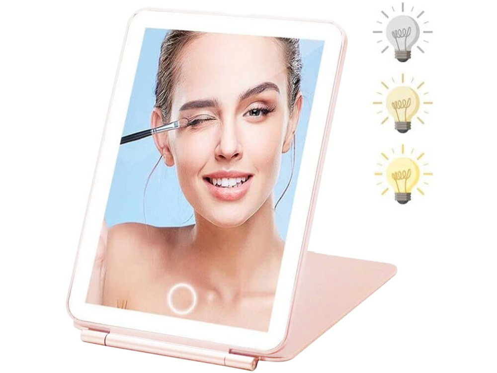 Kosmetinis veidrodis su led apšvietimu, rožinis, 13.5x20 cm