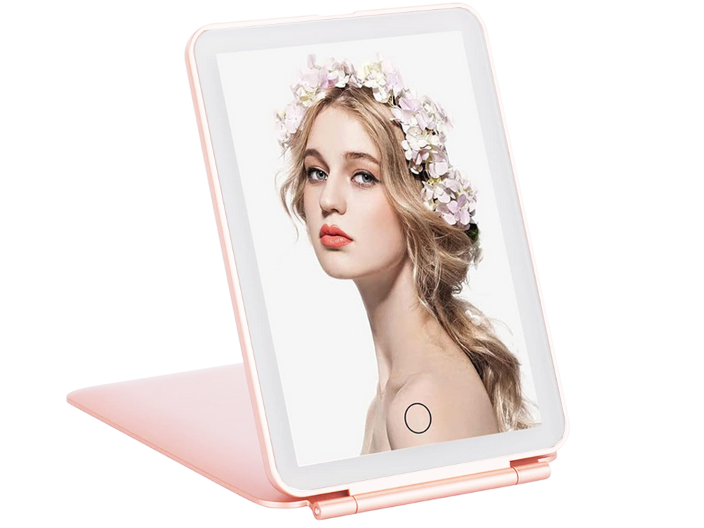 Kosmetinis veidrodis su led apšvietimu, rožinis, 13.5x20 cm