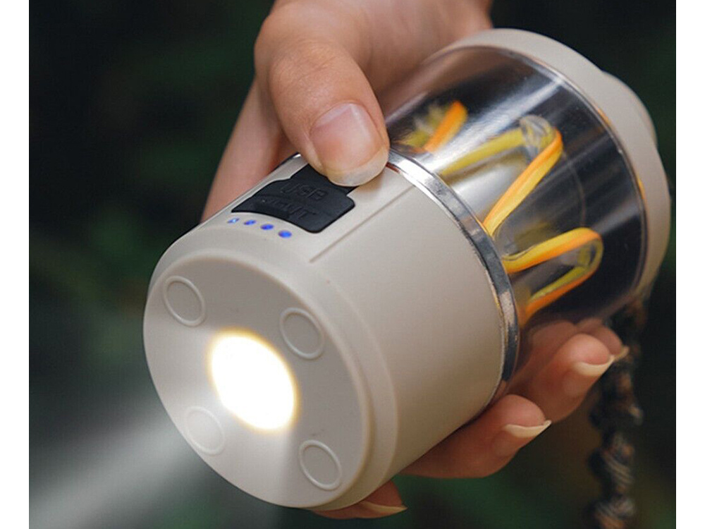 Led turistinė lempa su integruotu akumuliatoriumi ir usb