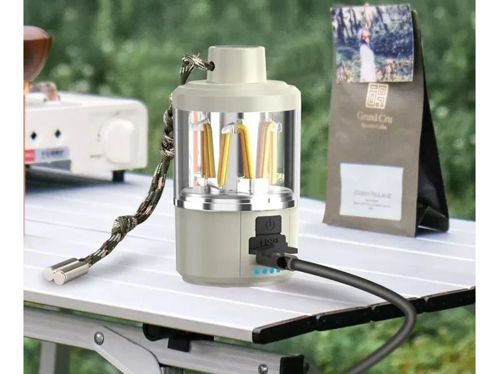 Led turistinė lempa su integruotu akumuliatoriumi ir usb