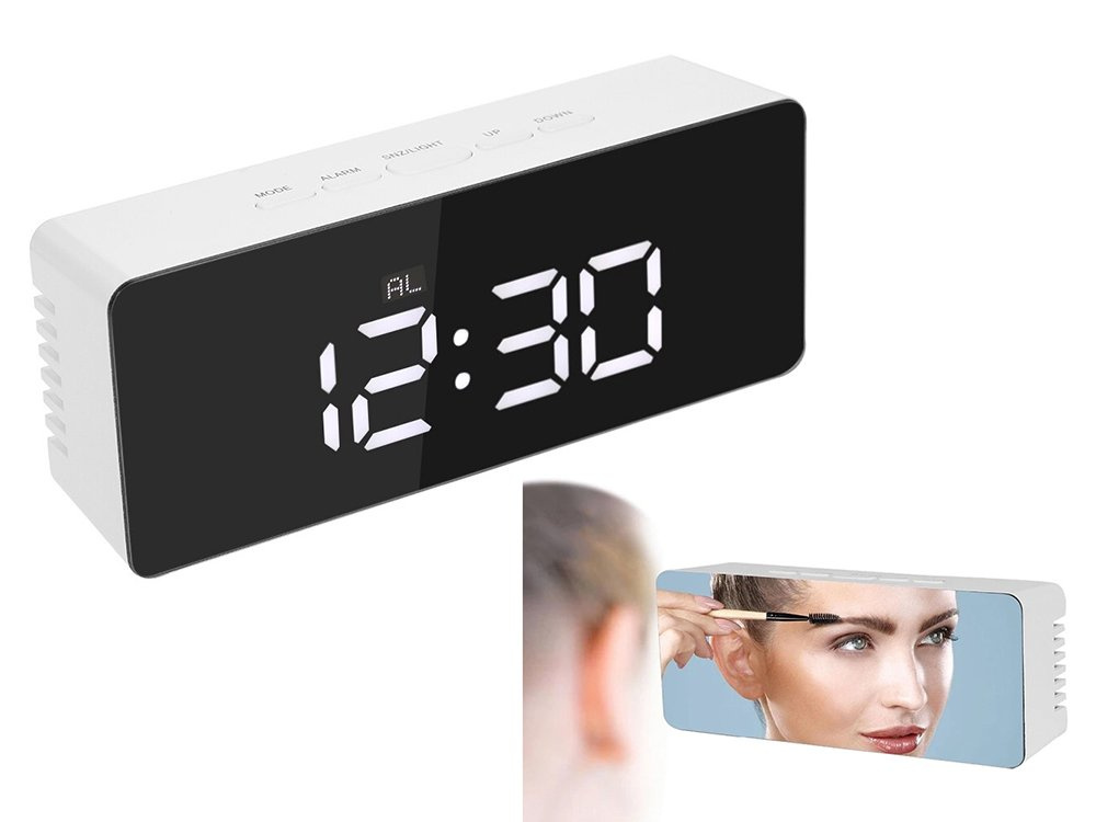 Laikrodis veidrodis su lcd ekranu ir temperatūros rodymu
