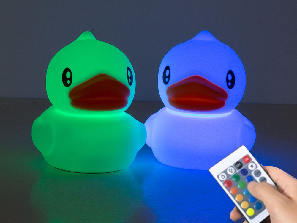 Vaikiška led naktinė lempa antis su rgb ir nuotolinio valdymo pulteliu