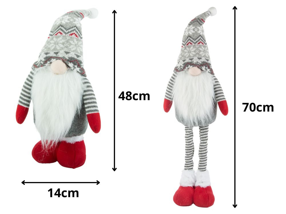 Kalėdinis nykštukas, pilkas su teleskopinėmis kojomis, 50-70 cm