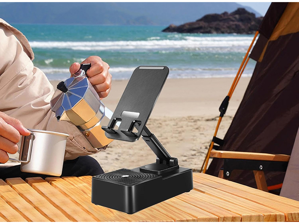 Telefono laikiklis su bluetooth garsiakalbiu, 5w, juodas