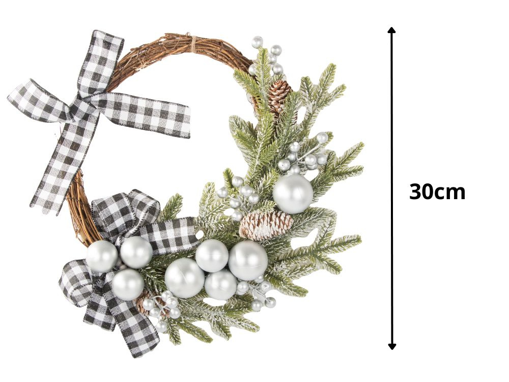 Kalėdinis vainikas su dekoracijomis, 30 cm