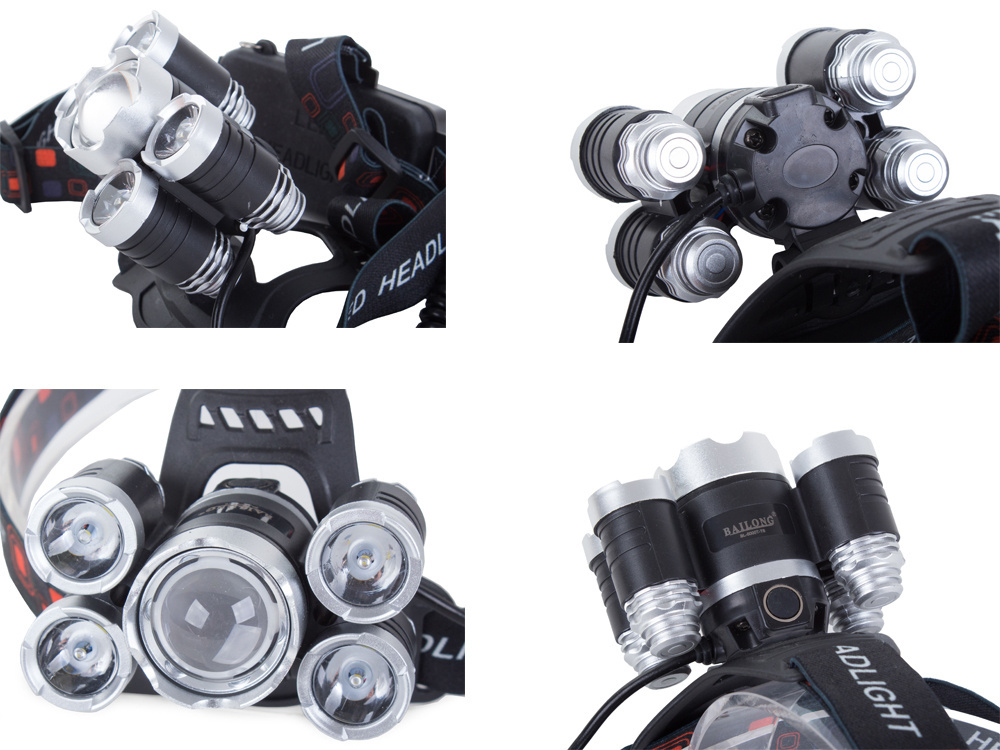Žibintuvėlis ant galvos bailong 5000t-t6 su cree xm-l t6 ir 4 cree xp-e