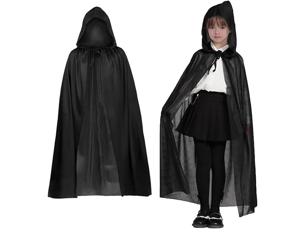Vaikiškas halloween apsiaustas su gobtuvu, juoda, 80 cm