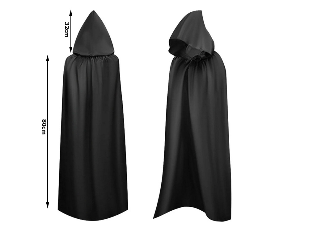 Vaikiškas halloween apsiaustas su gobtuvu, juoda, 80 cm