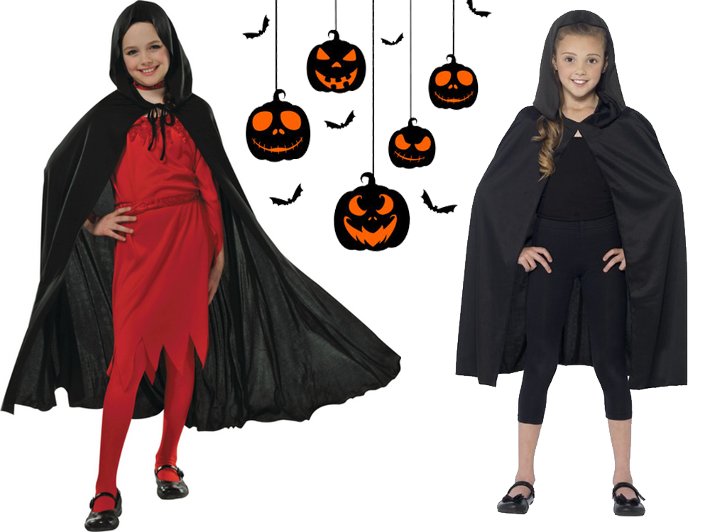 Vaikiškas halloween apsiaustas su gobtuvu, juoda, 80 cm
