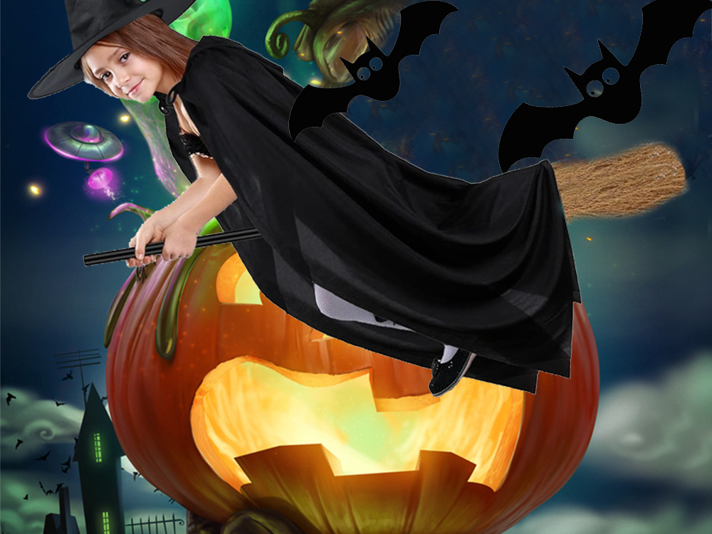 Vaikiškas halloween apsiaustas su gobtuvu, juoda, 80 cm