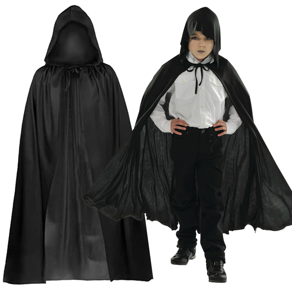 Vaikiškas halloween apsiaustas su gobtuvu, juoda, 80 cm