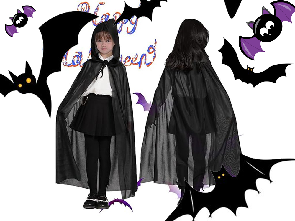 Vaikiškas halloween apsiaustas su gobtuvu, juoda, 80 cm