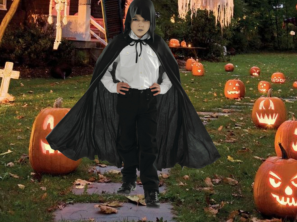 Vaikiškas halloween apsiaustas su gobtuvu, juoda, 80 cm