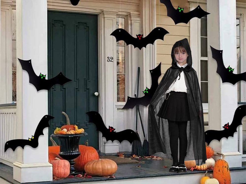 Vaikiškas halloween apsiaustas su gobtuvu, juoda, 80 cm