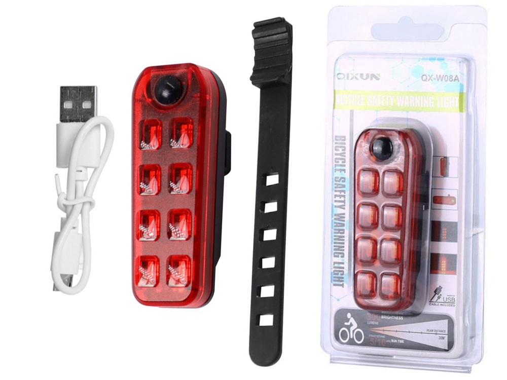 Dviračio galinis žibintas led su usb įkrovimu