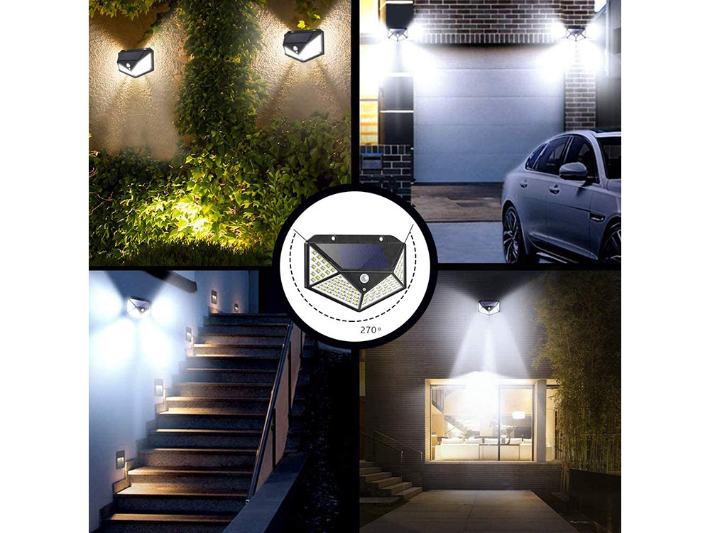 Saulės lempa su 100 led ir judesio jutikliu