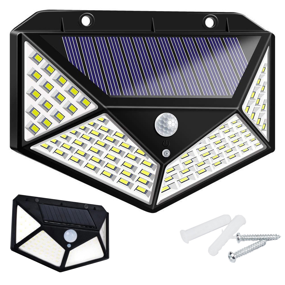 Saulės lempa su 100 led ir judesio jutikliu