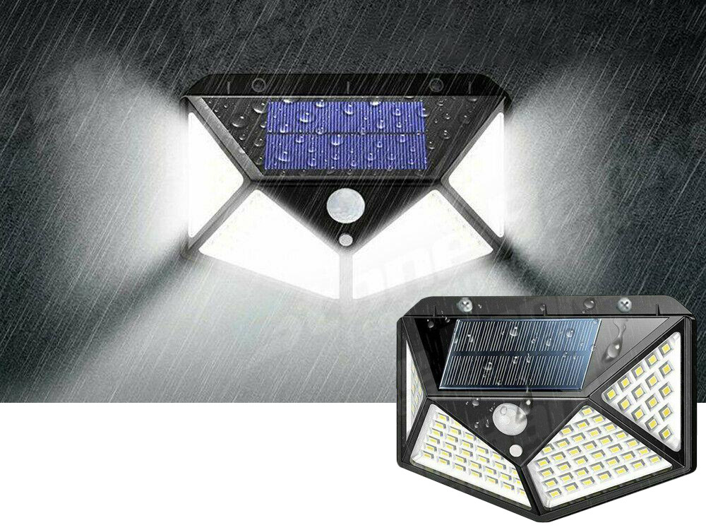 Saulės lempa su 100 led ir judesio jutikliu