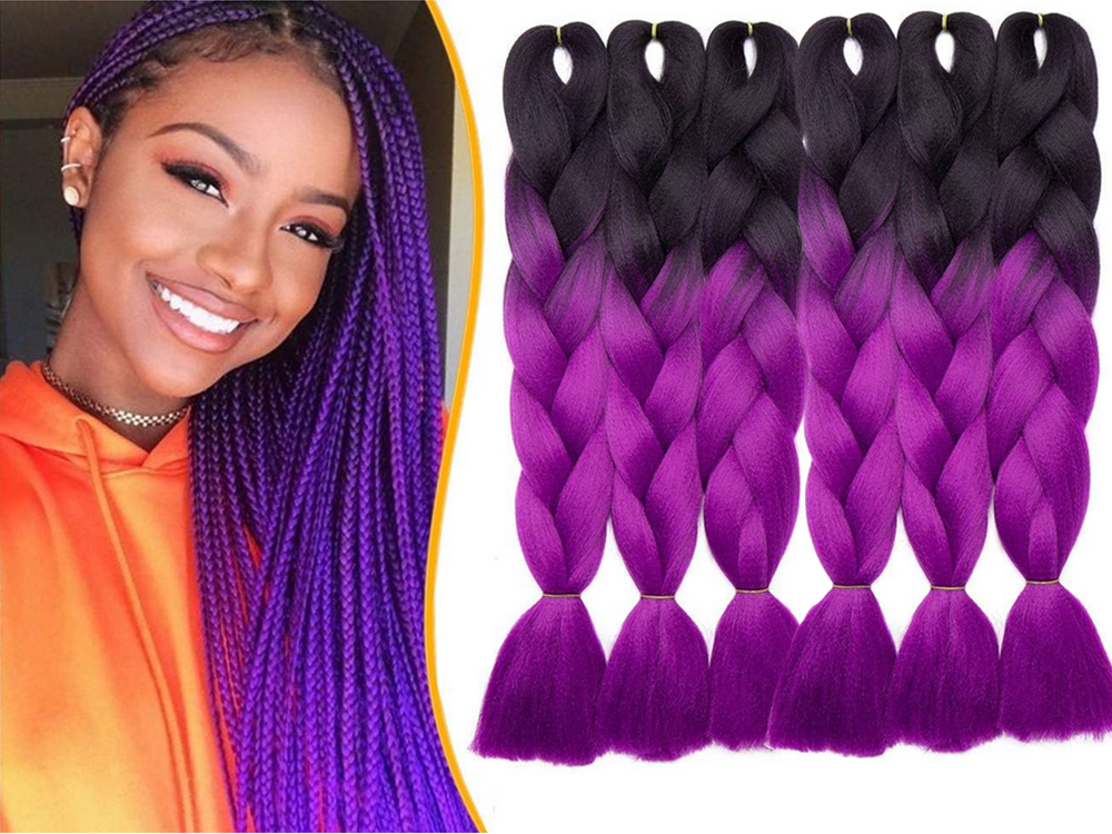 Sintetinės plaukų juostos pynėms 60 cm, violetinės spalvos