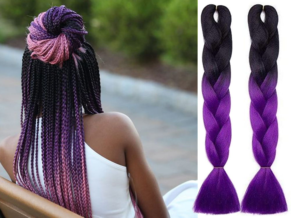Sintetinės plaukų juostos pynėms 60 cm, violetinės spalvos