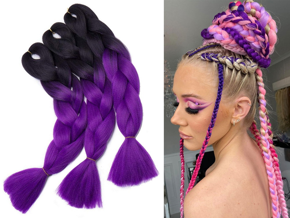 Sintetinės plaukų juostos pynėms 60 cm, violetinės spalvos