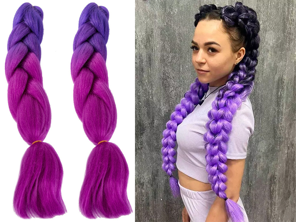 Sintetinės plaukų juostos pynėms 60 cm, violetinės spalvos