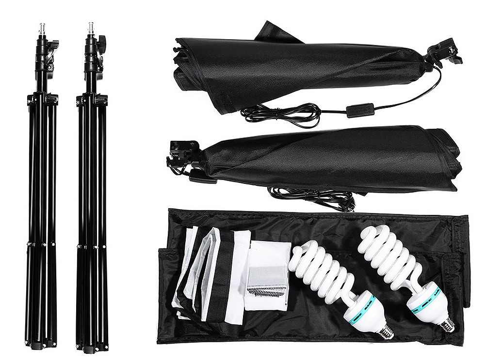 Studijinė šviesos lempa su softbox 2x 135w su stovais