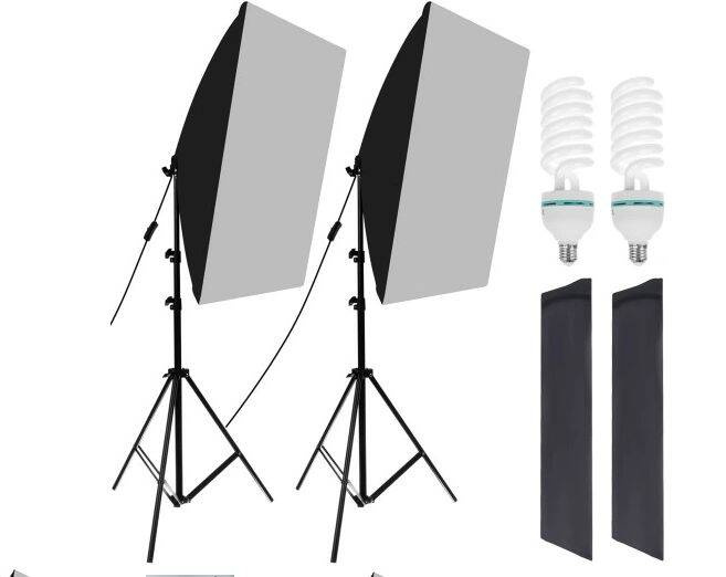 Studijinė šviesos lempa su softbox 2x 135w su stovais