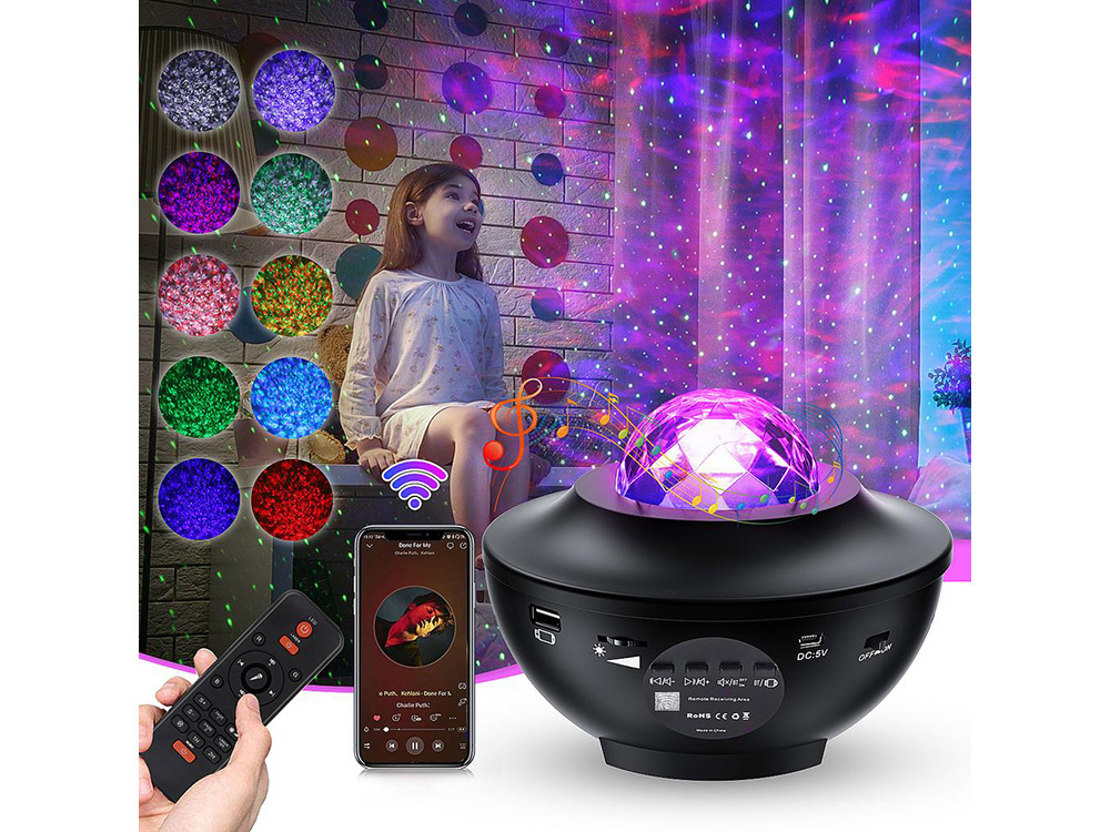 Žvaigždžių projektorius su led rgb ir nuotolinio valdymo pultu
