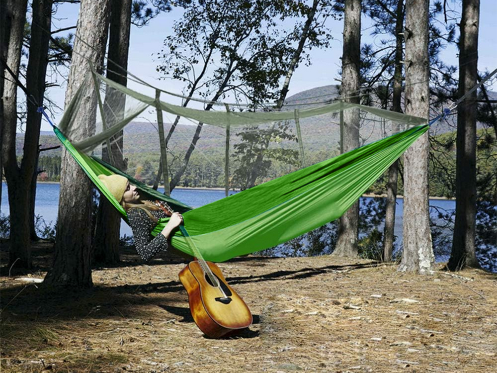 Hamakas su tinkleliu nuo uodų, poliesteris, 250x140 cm, 150 kg