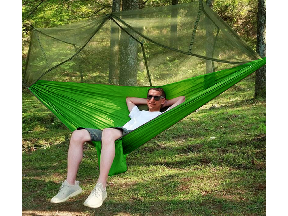 Hamakas su tinkleliu nuo uodų, poliesteris, 250x140 cm, 150 kg