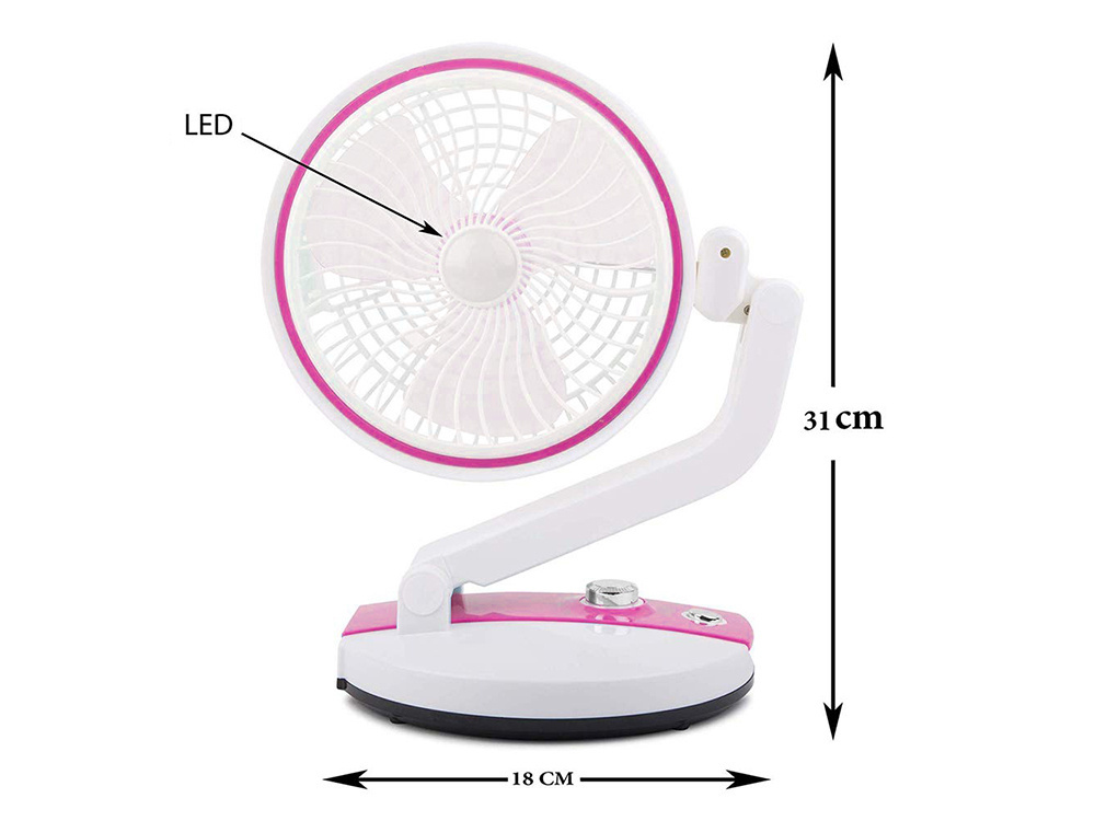 Sulankstomas ventiliatorius su led apšvietimu ir usb įkrovimu, 18 cm