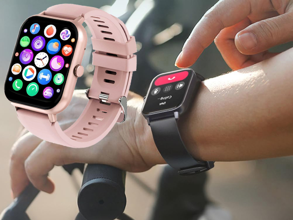 Išmanusis laikrodis su gumine apyranke, bluetooth, rožinis