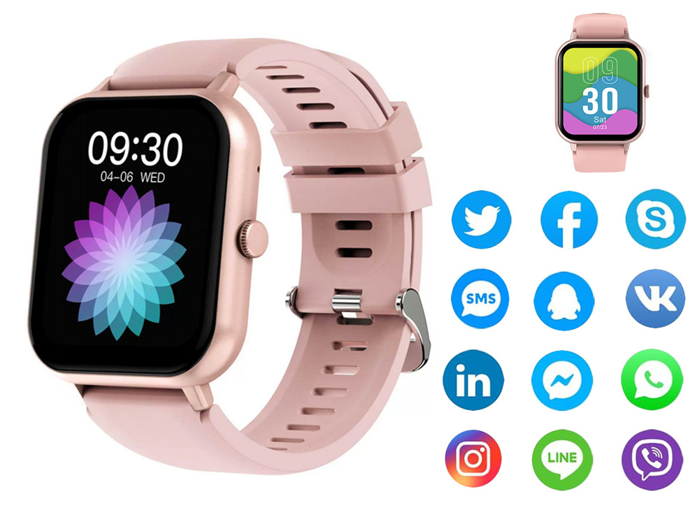 Išmanusis laikrodis su gumine apyranke, bluetooth, rožinis