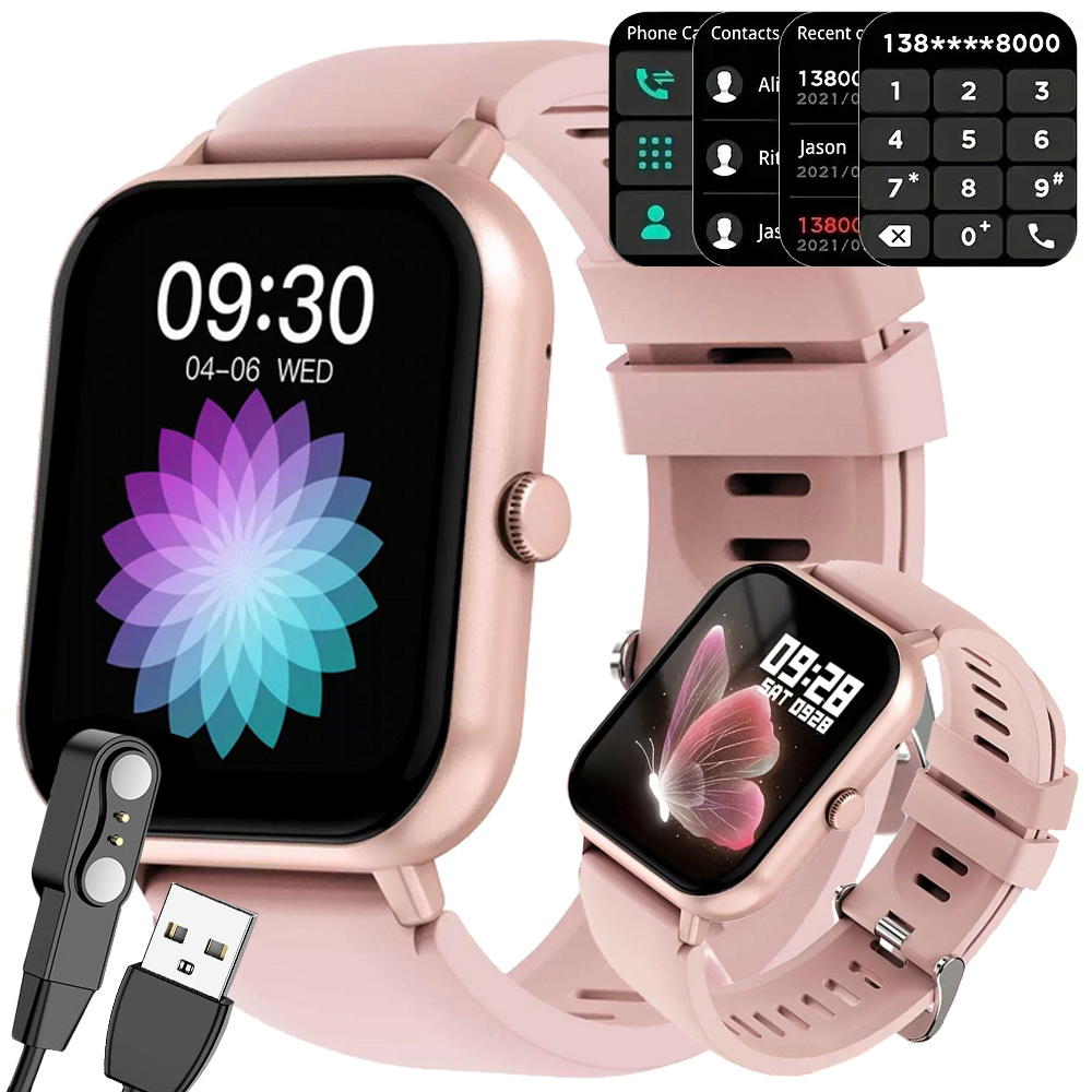 Išmanusis laikrodis su gumine apyranke, bluetooth, rožinis