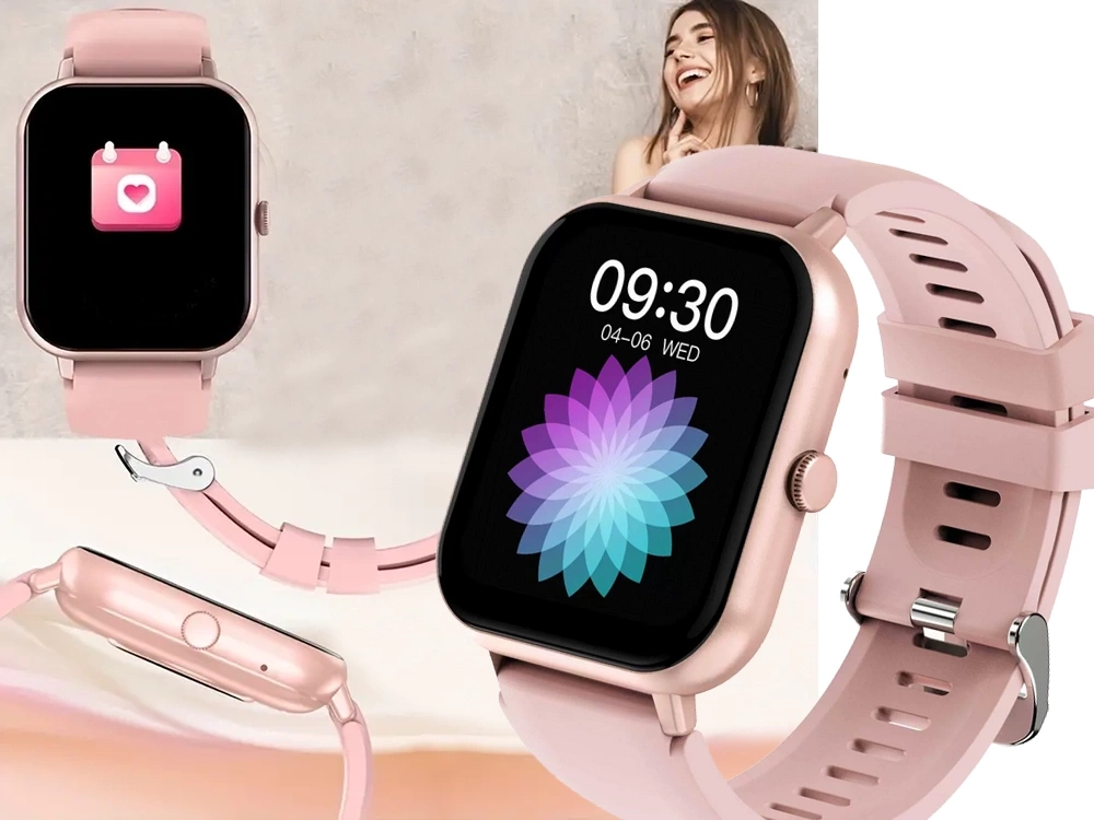 Išmanusis laikrodis su gumine apyranke, bluetooth, rožinis