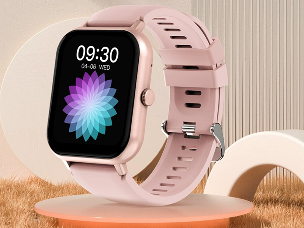 Išmanusis laikrodis su gumine apyranke, bluetooth, rožinis