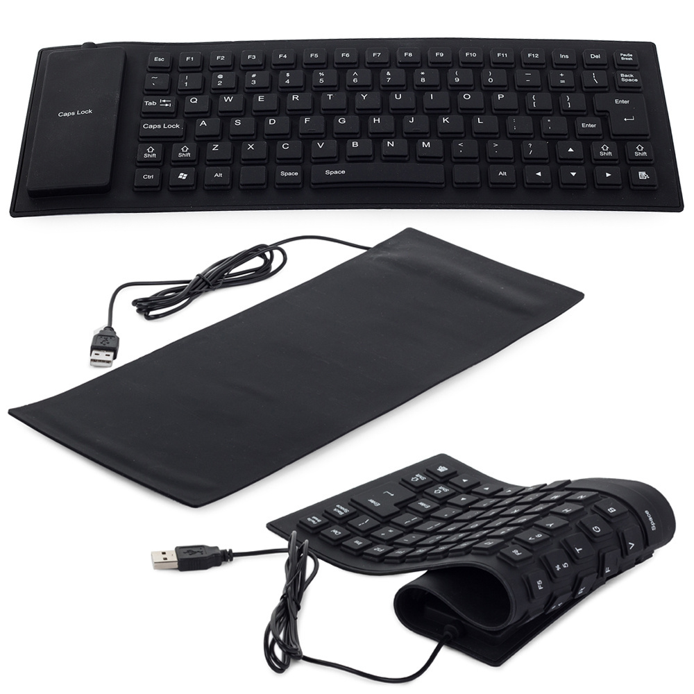 Silikoninė usb klaviatūra, juoda, 35,5x13,5 cm
